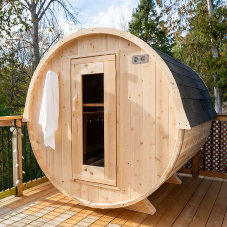 Traditional Wooden Barrel Sauna Cabin for Outdoor Wellness & Relaxation