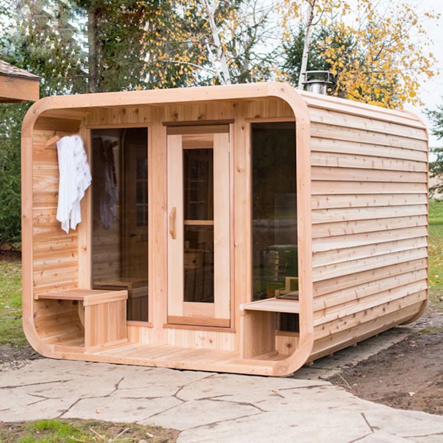 Traditional Outdoor Cube Sauna Cabin with Front Porch Square